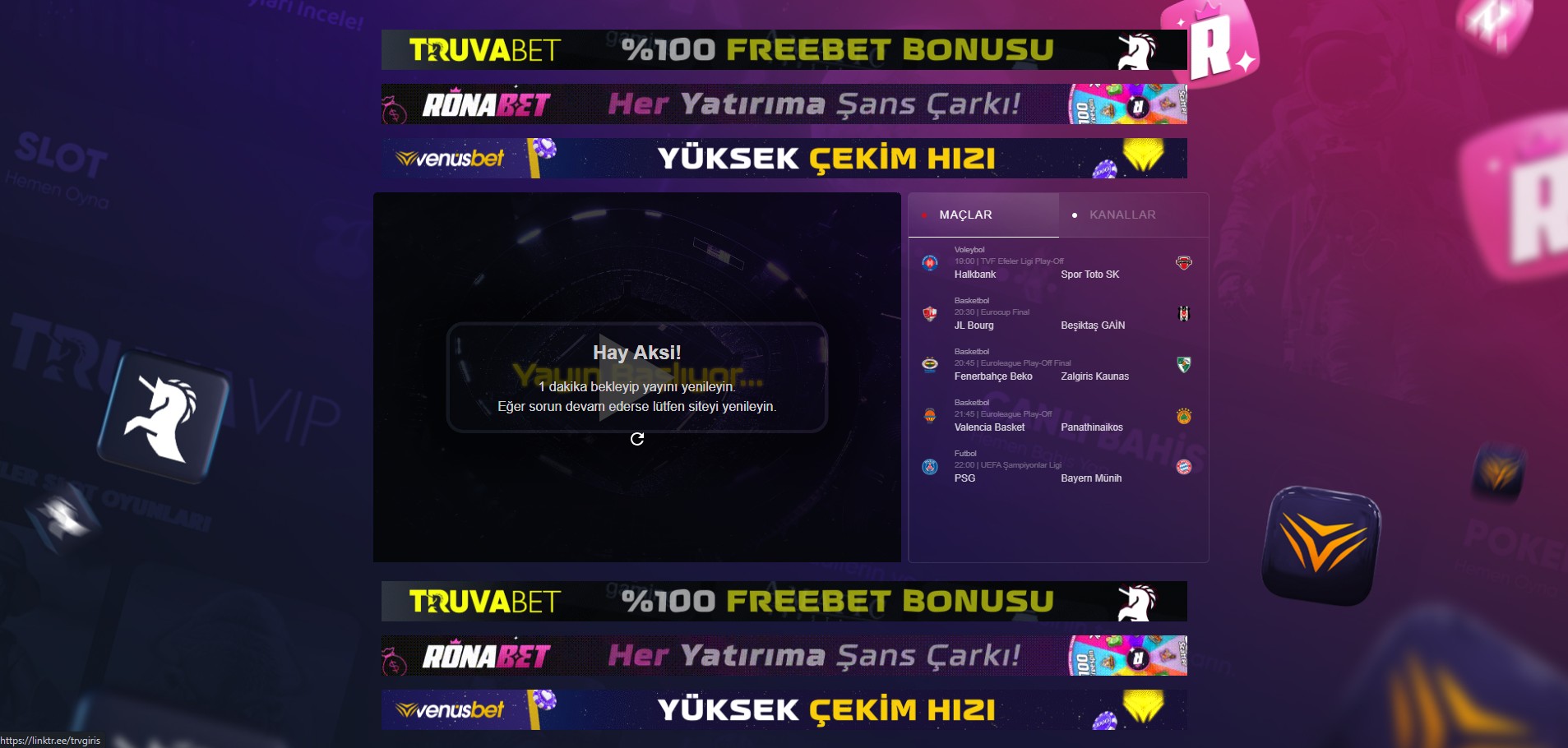 Venusbet TV canlı maç izleme ekranı