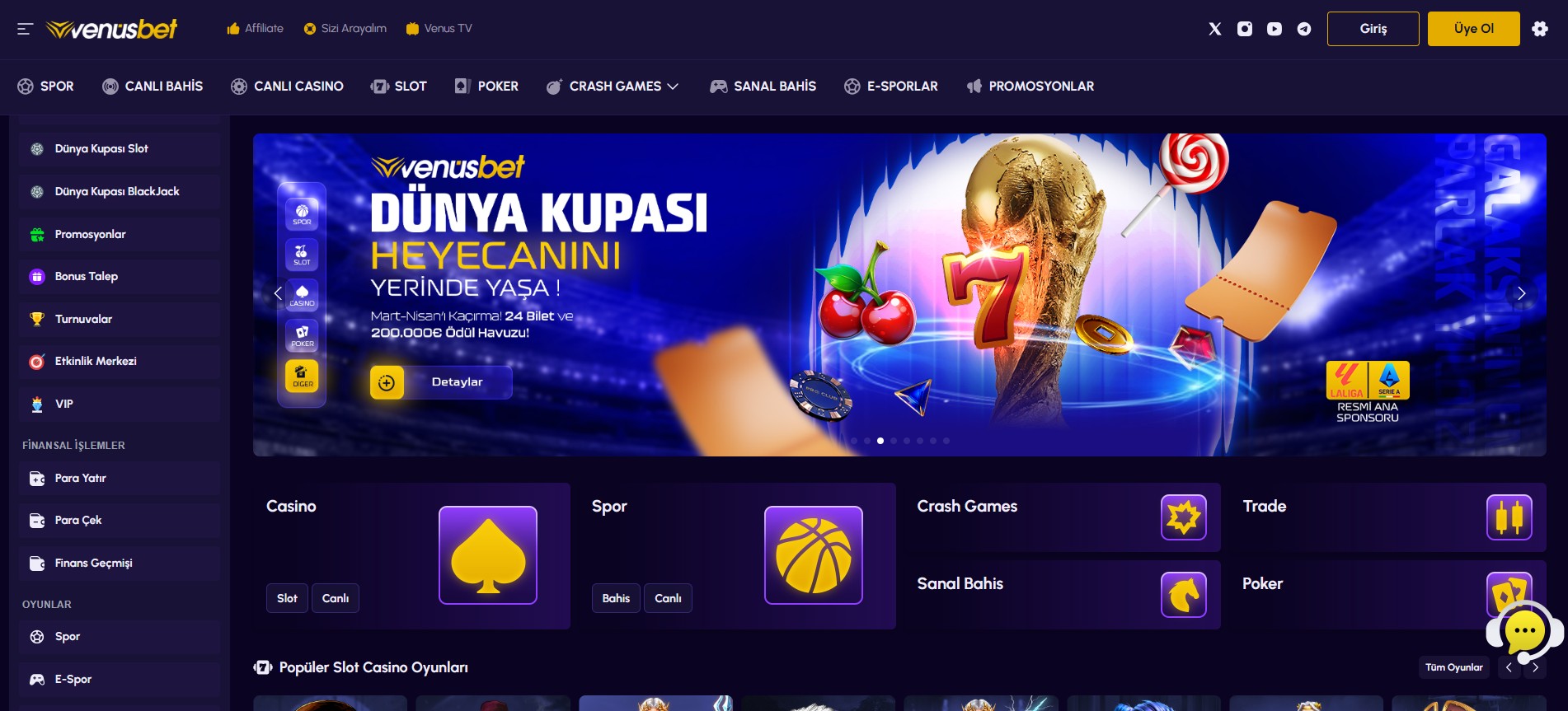 Venusbet platform ekranı