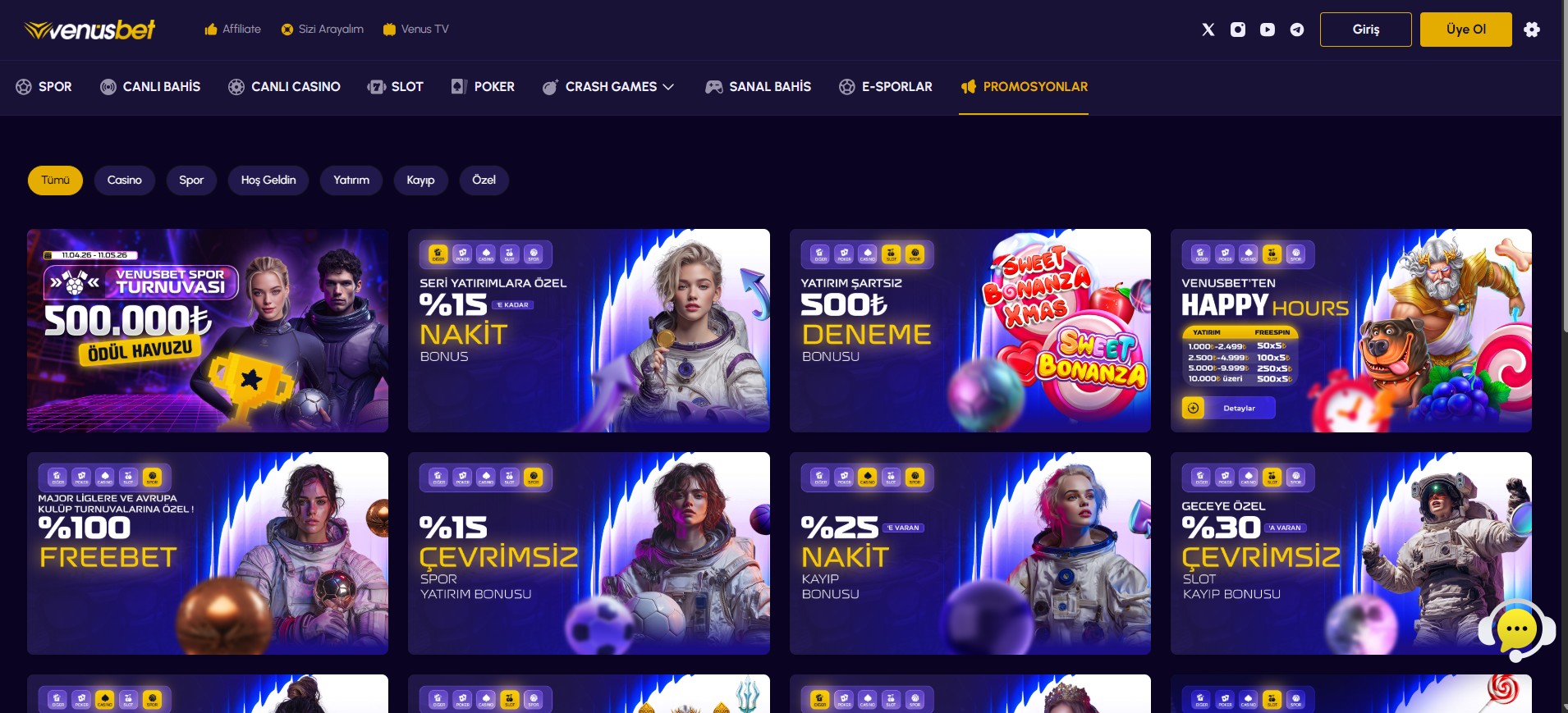 Venusbet bonus ve kampanyalar ekranı