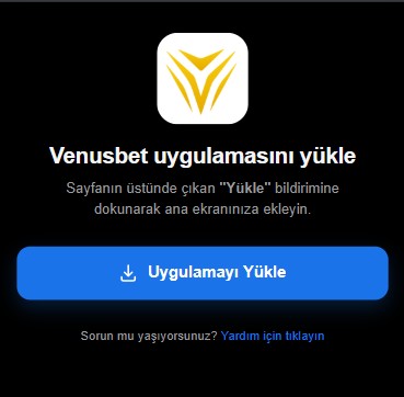 Venusbet Android kurulum ekranı