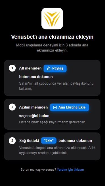Venusbet iOS kurulum ekranı