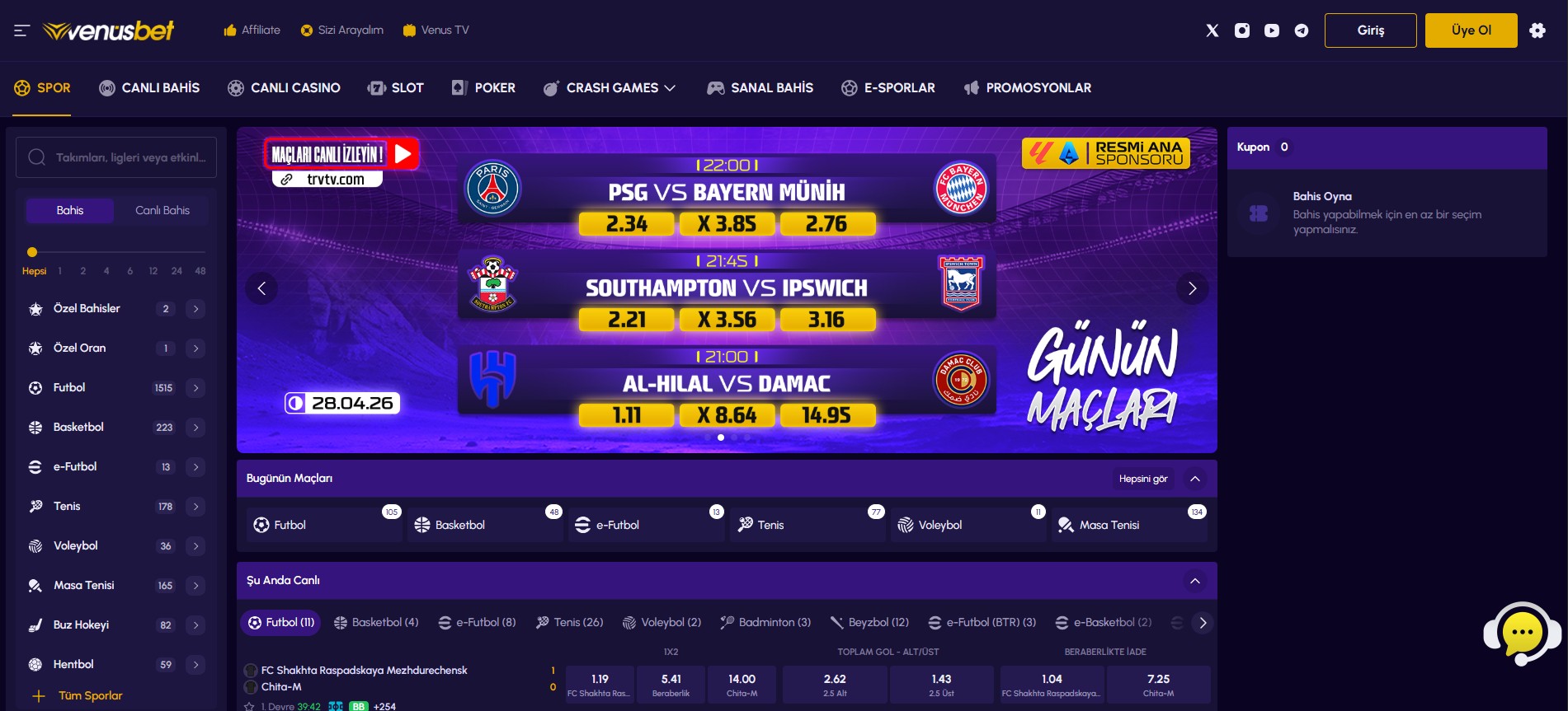 Venusbet spor bahisleri